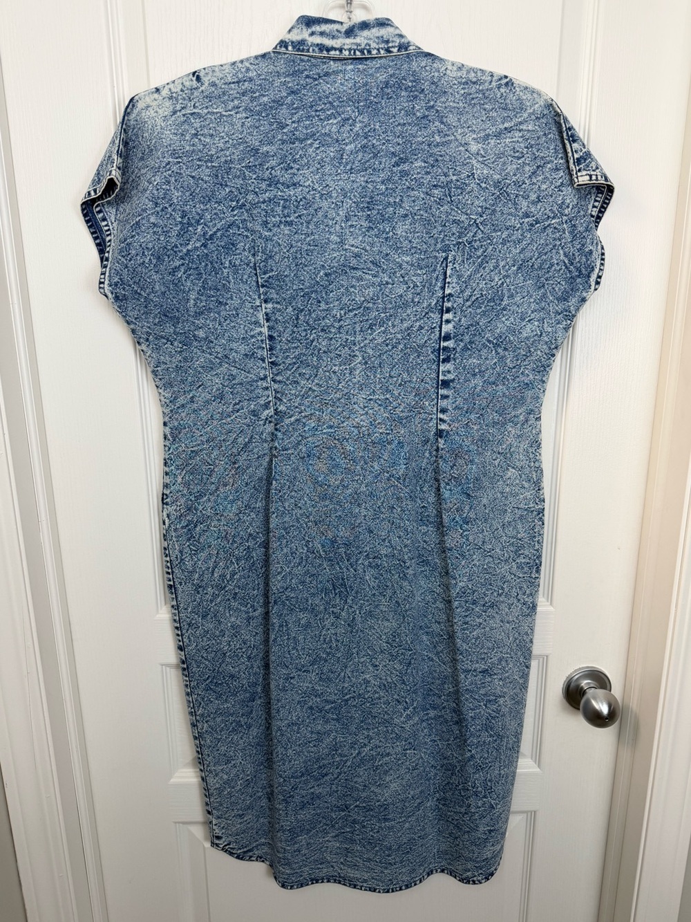Vintage Acid Wash Floral Embroidered Denim Midi Shirt Dress Size Medium 80s 90s - Picture 2 of 5